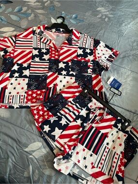 NWTS Women’s Celebrate Patriotic Red, White & Blue Short Pajama Set Sz XL